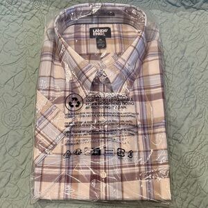 Lands' End Men's No Iron Plaid Shirt.  NWT. Twill short sleeve button down shirt